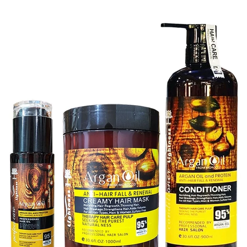 پک شامپو و ماسک مو ارگان و روغن آرگان لایتنس اصلی برای موهای کراتینه با ضمانت مرجوعی در صورت فیک بودن